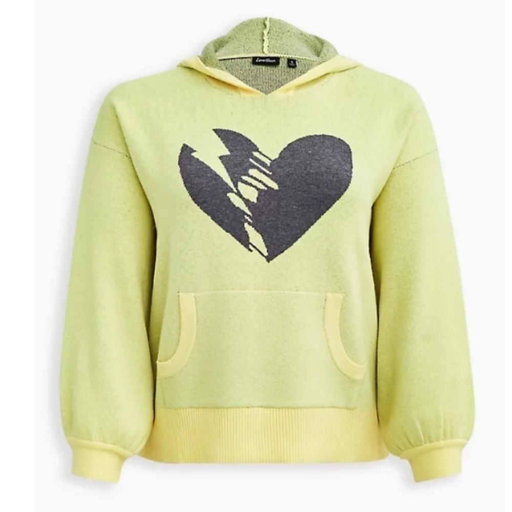 CROP SWEATER HOODIE - LUXE COZY LOVESICK HEART YELLOW